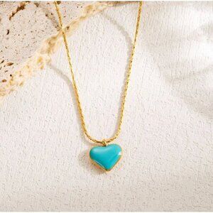 18k Gold Plated Heart Shaped Pendant Necklace, Minimal Box Chain Necklace